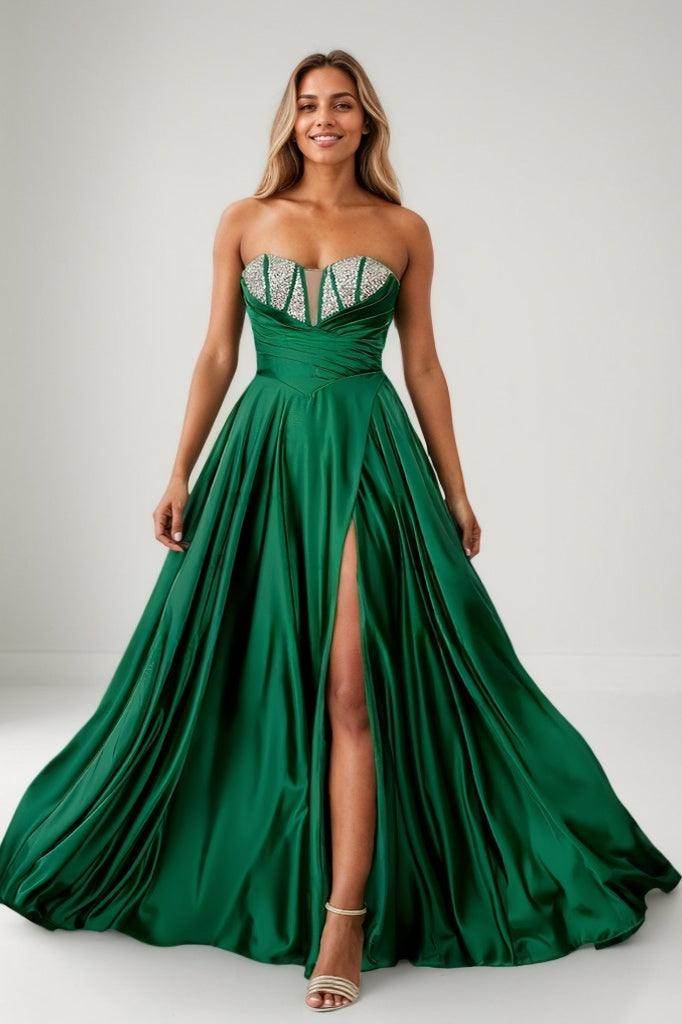 A-Line Off-The-Shoulder Detachable Straps Matte Satin Prom Dresses CS0827 - COCOMELODY